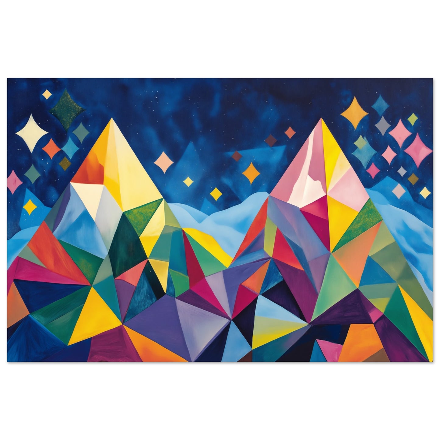 Geometrische Berglandschaft im Sternenlicht Poster 60x90 cm - Pixara