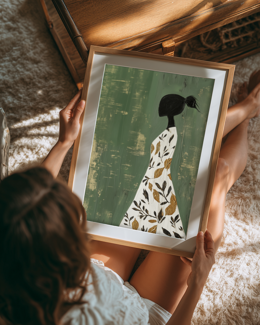 Botanical Grace – Minimalistisches Kunstwerk einer Frau - Pixara