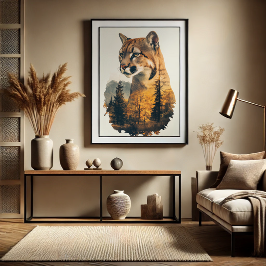 Eleganter Puma vor einer goldenen Herbstlandschaft - Pixara