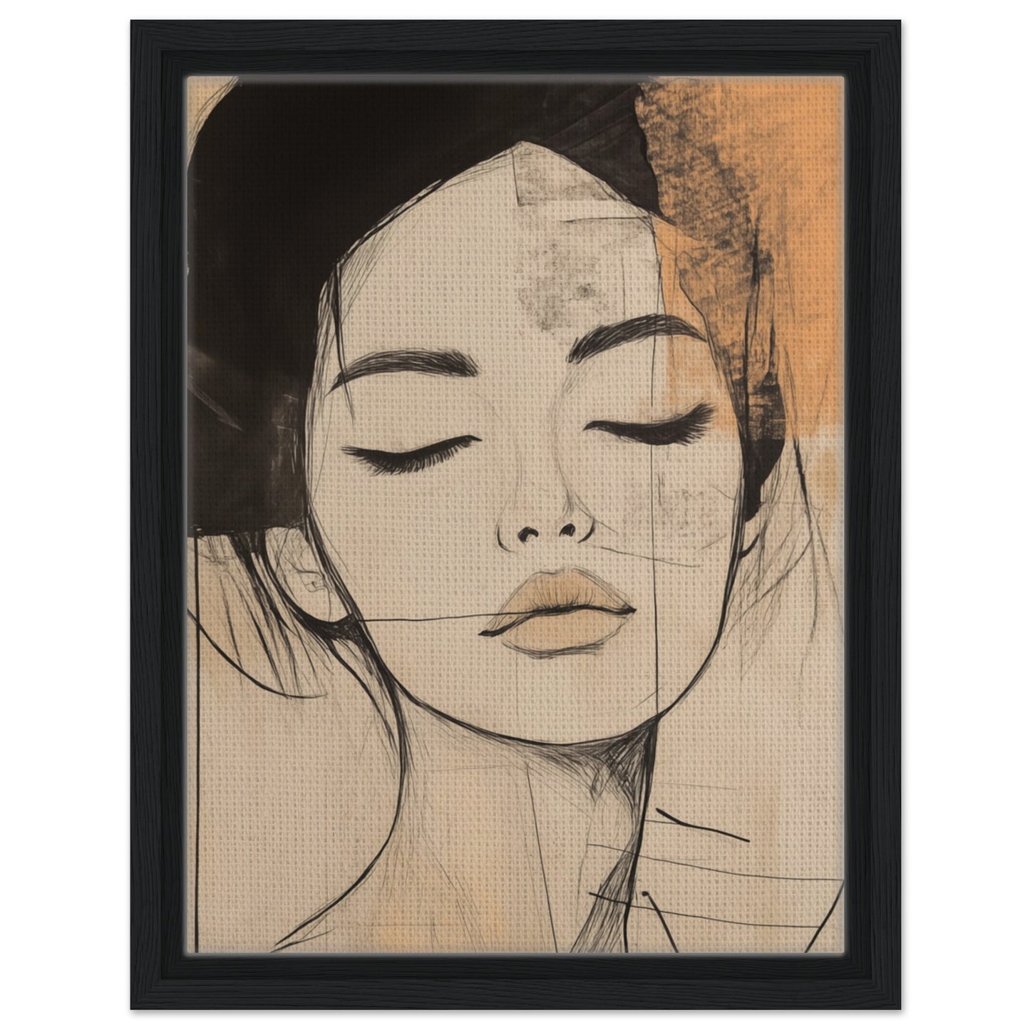 Zarte Linien im Portrait | Gerahmte Leinwand Schwarzer Rahmen 30x40 cm - Pixara