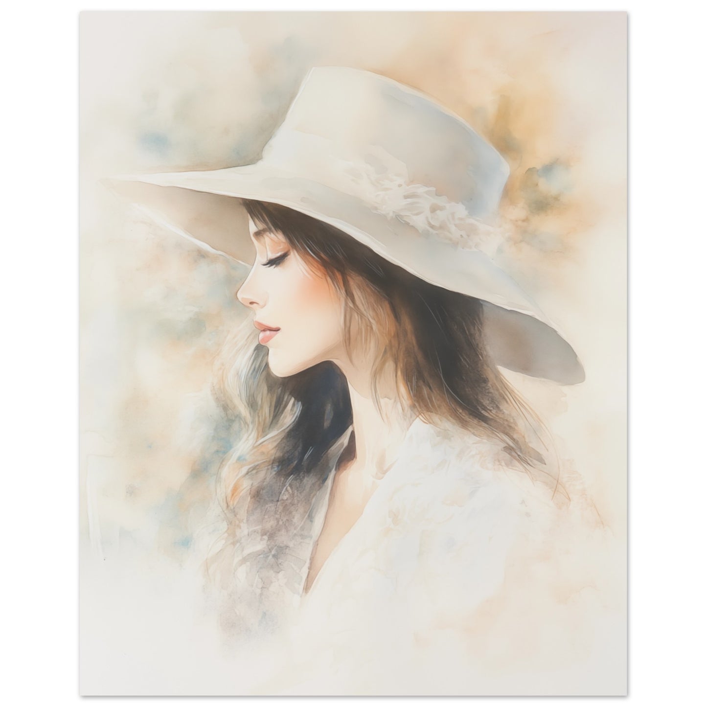 Zarte Wasserfarben-Porträt einer Frau Poster 20x25 cm - Pixara