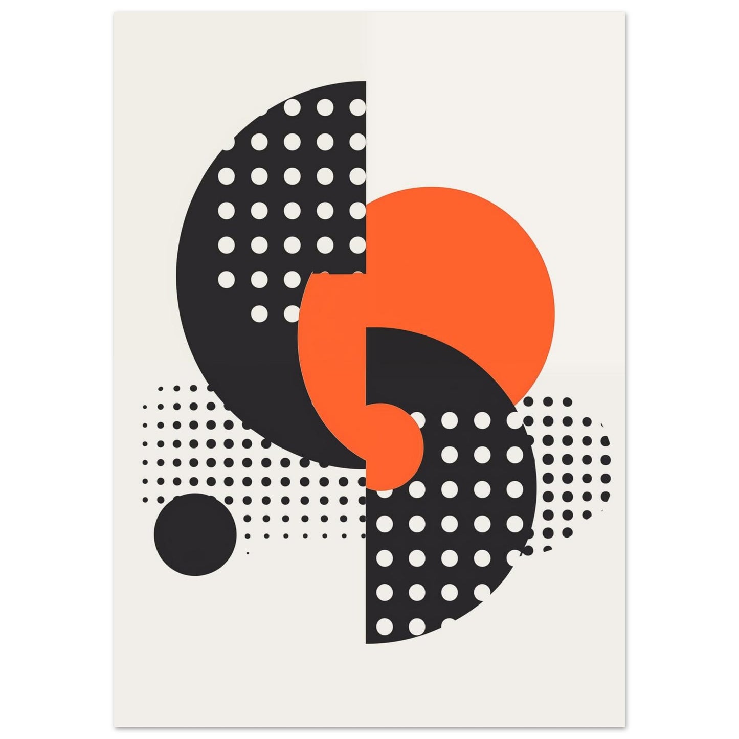 Geometrisches Design mit schwarzen Punkten und orangen Kreisen 50x70 cm - Pixara