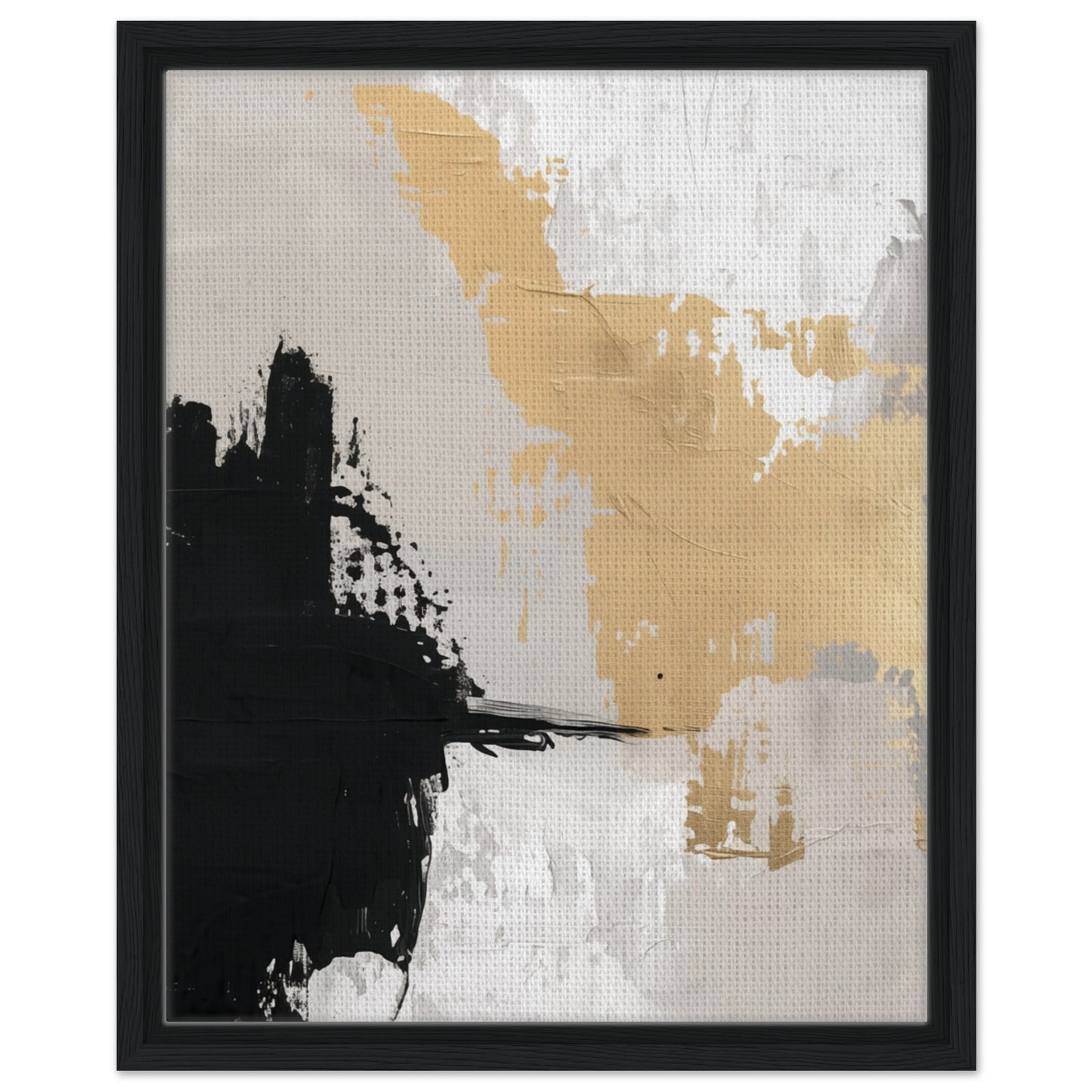 Golden Brushstroke Harmony | Gerahmte Leinwand Schwarzer Rahmen 40x50 cm - Pixara