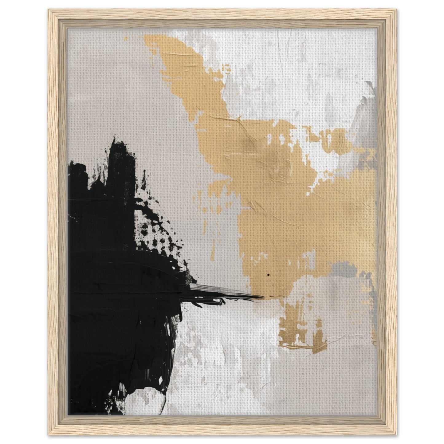 Golden Brushstroke Harmony | Gerahmte Leinwand Holzrahmen 40x50 cm - Pixara