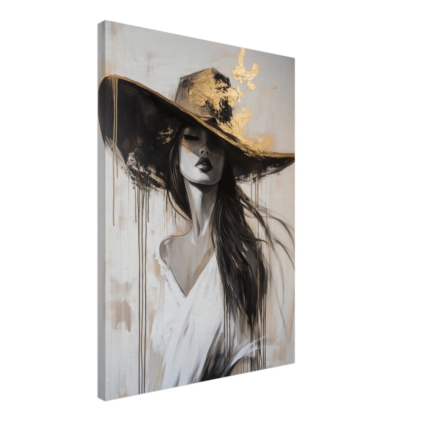 Elegante Frau mit Hut Leinwand 50x70 cm - Pixara