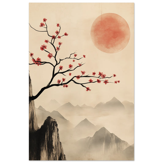Kirschblüten und roter Mond 60x90 cm - Pixara
