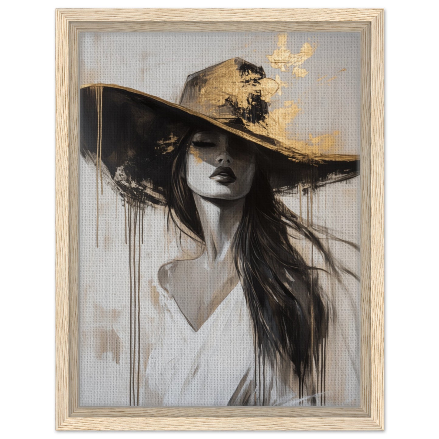 Elegante Frau mit Hut | Gerahmte Leinwand Holzrahmen 30x40 cm - Pixara