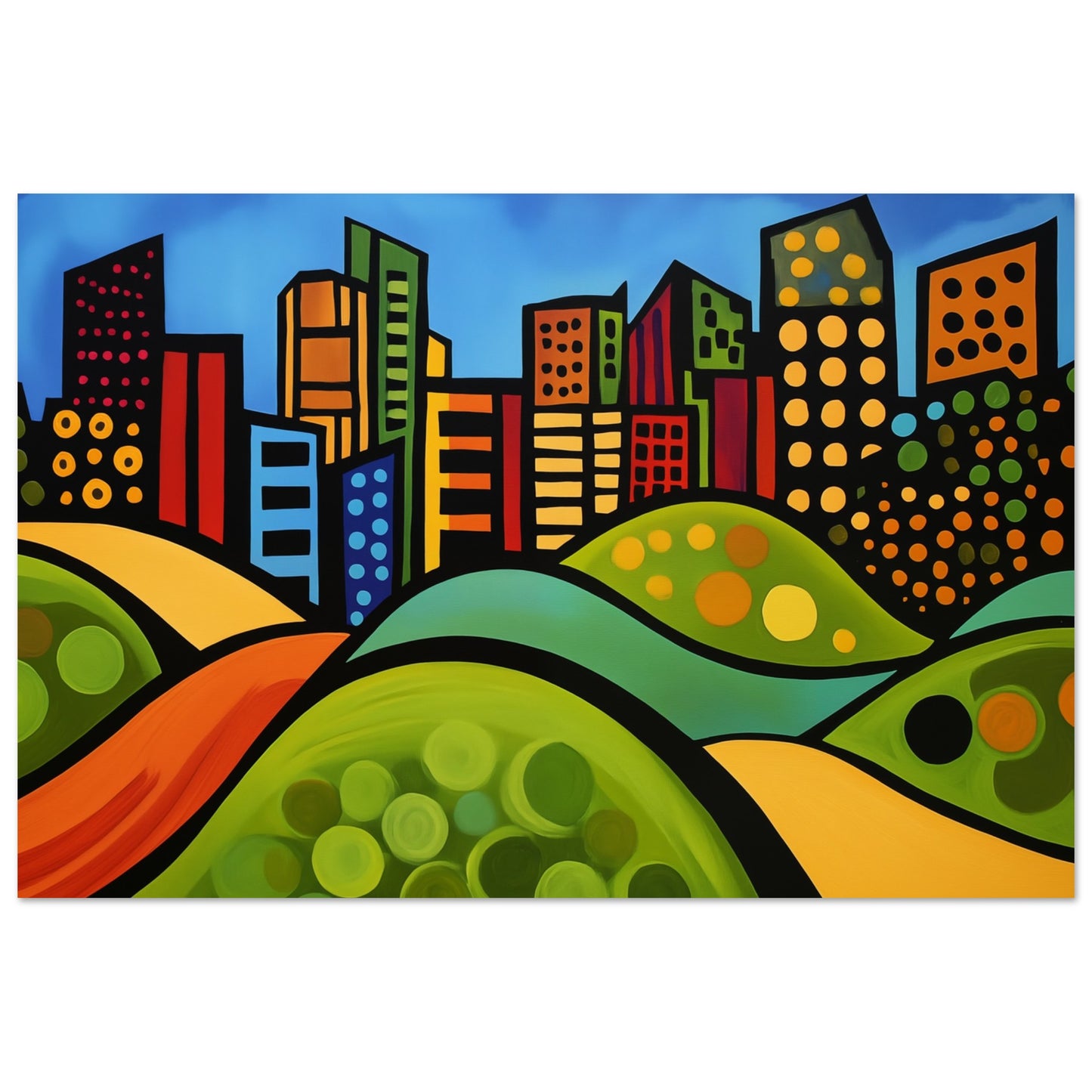 Lebendige Stadtsilhouette mit Hügeln 60x90 cm - Pixara