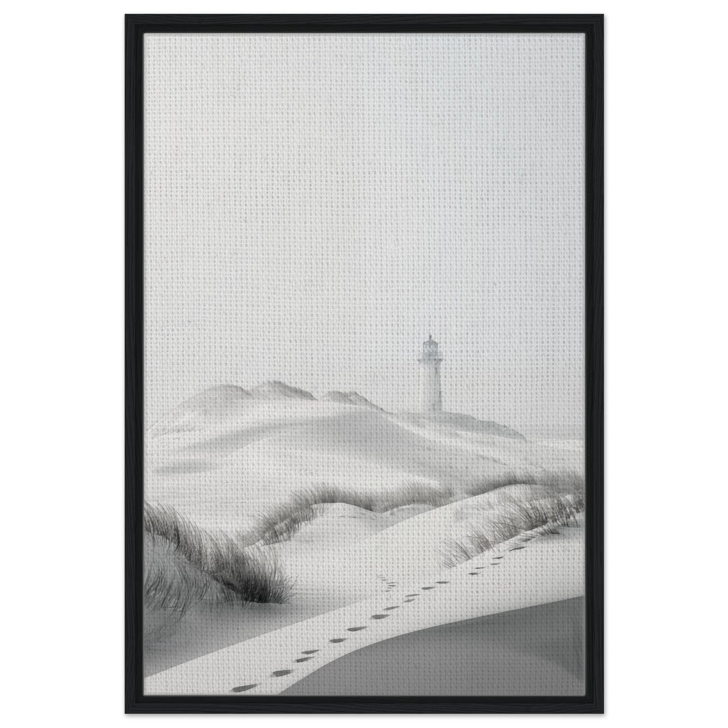 Leuchtturm in den Dünen | Gerahmte Leinwand Schwarzer Rahmen 60x90 cm - Pixara