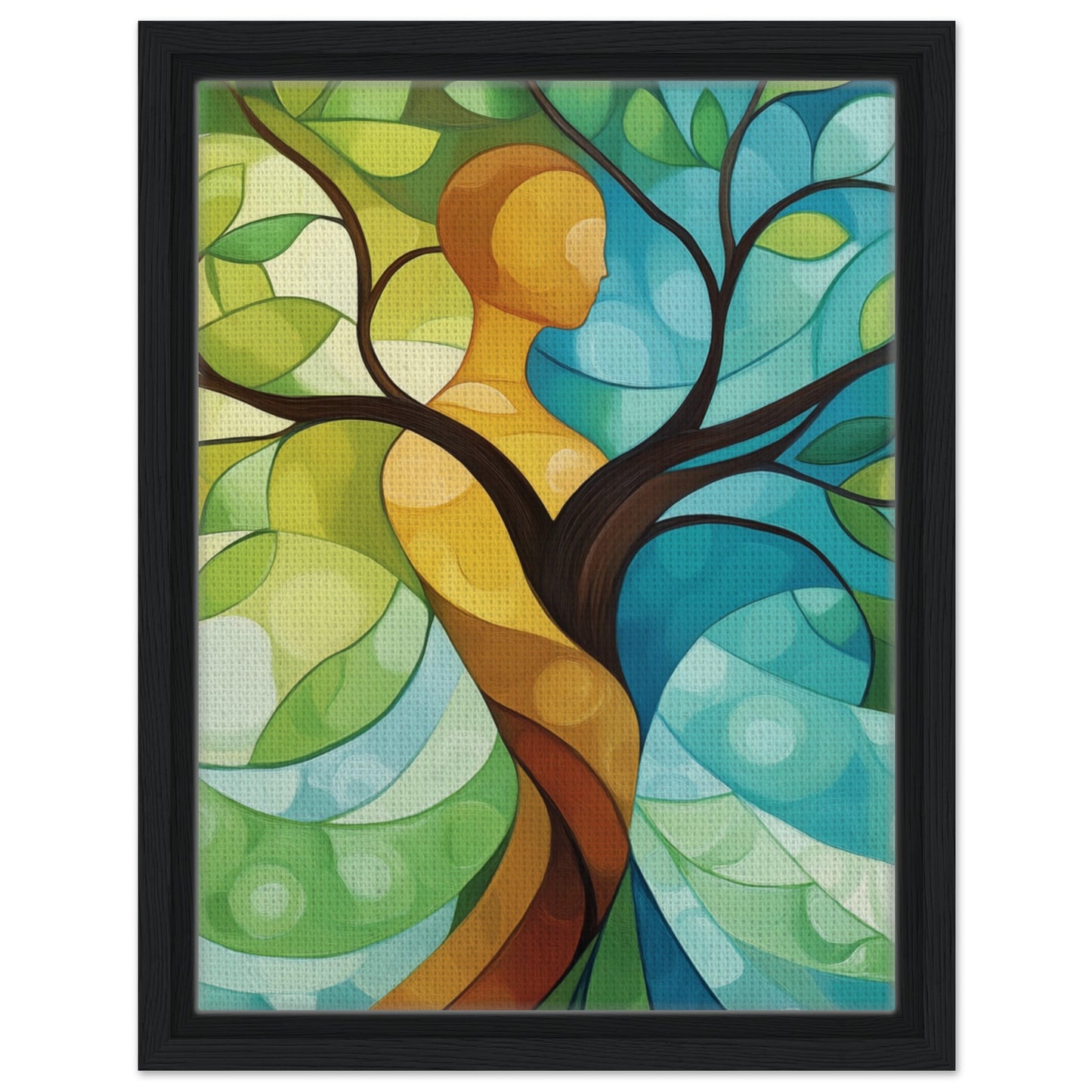 Die Symbiose von Mensch und Natur | Gerahmte Leinwand Schwarzer Rahmen 30x40 cm - Pixara