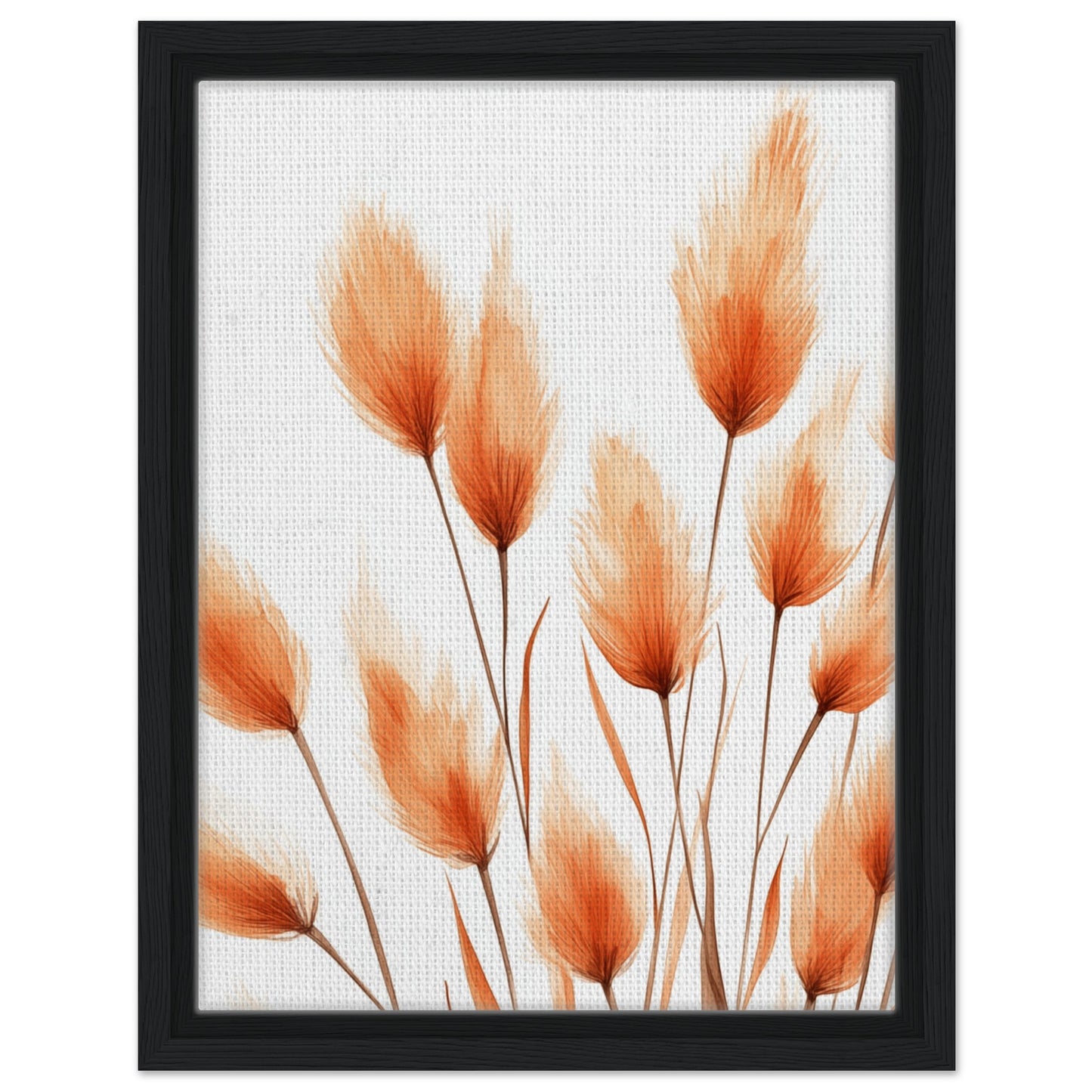 Orangene Hasenschwanzgräser | Gerahmte Leinwand Schwarzer Rahmen 30x40 cm - Pixara