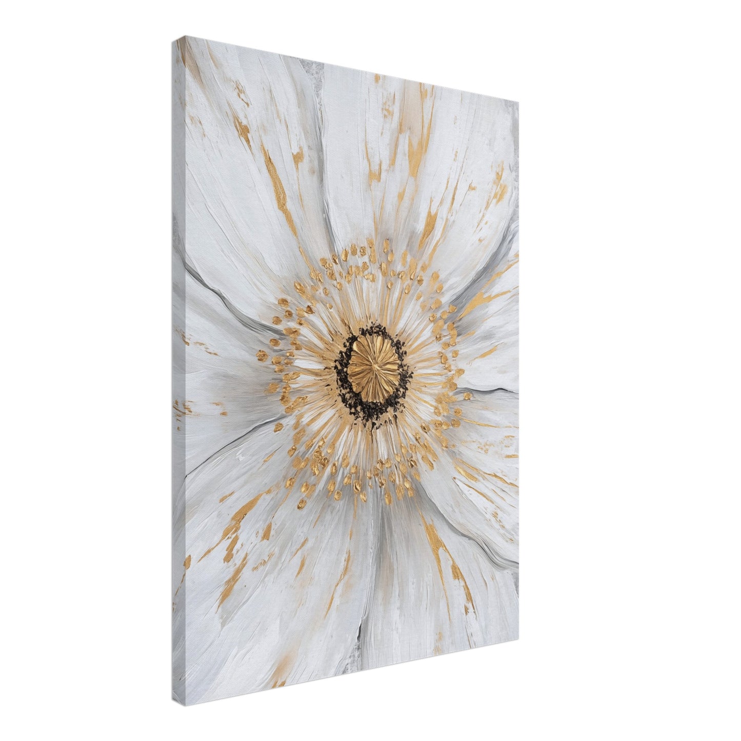 Weiße Blume mit goldenen Akzenten Leinwand 50x70 cm - Pixara