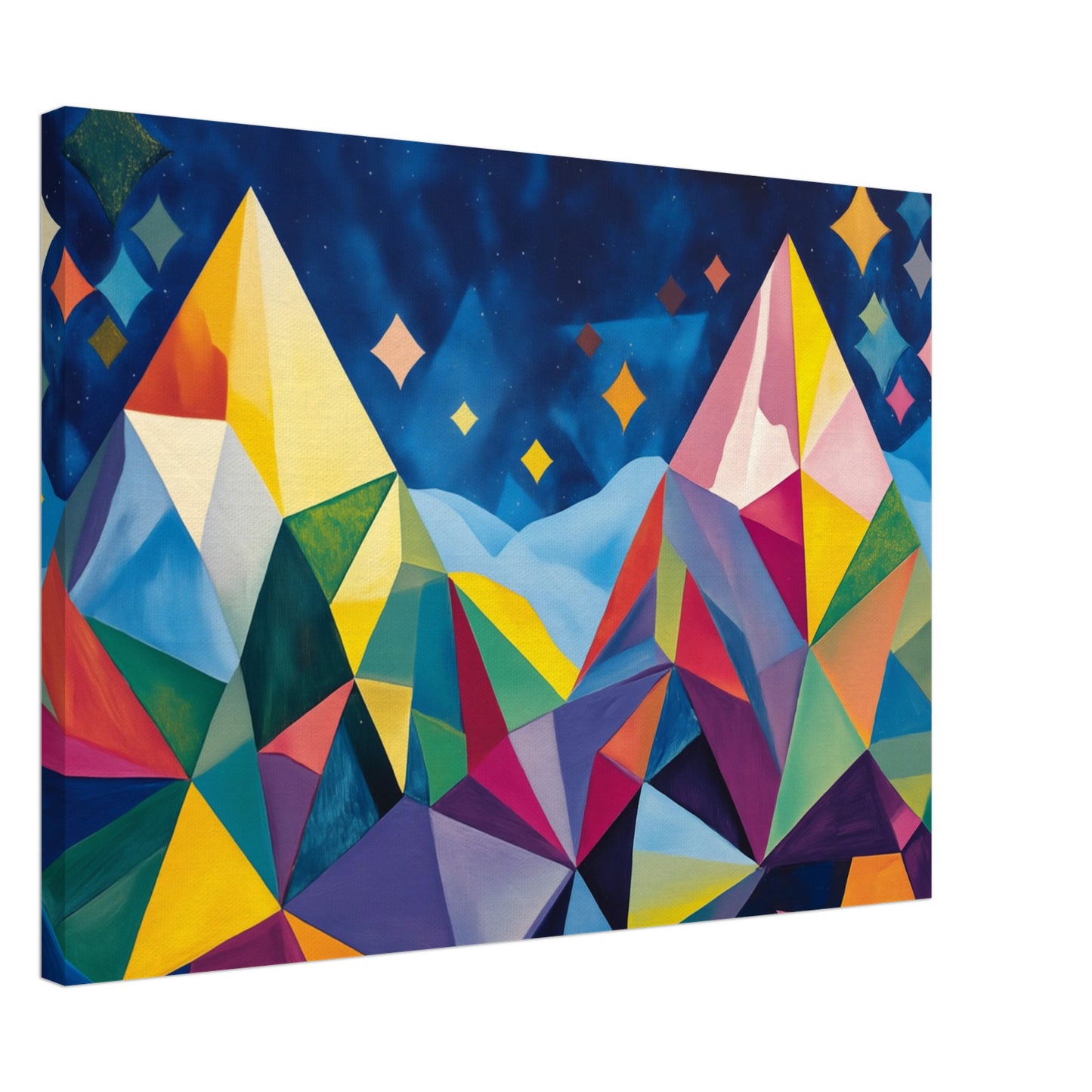Geometrische Berglandschaft im Sternenlicht Leinwand 50x70 cm - Pixara