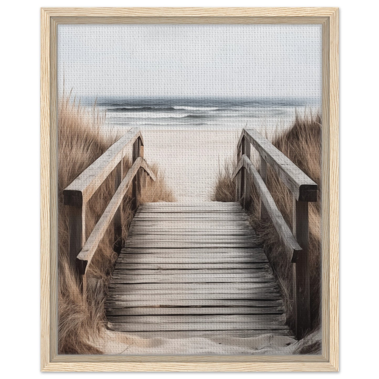 Holzsteg am Strand - Gerahmte Leinwand Holzrahmen 40x50 cm - Pixara