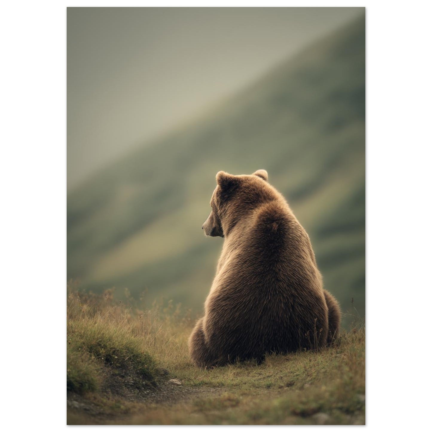 Poster „Braunbär in der Wildnis“, 50 × 70 cm, mit einem Braunbären in einer stillen Wiesenlandschaft