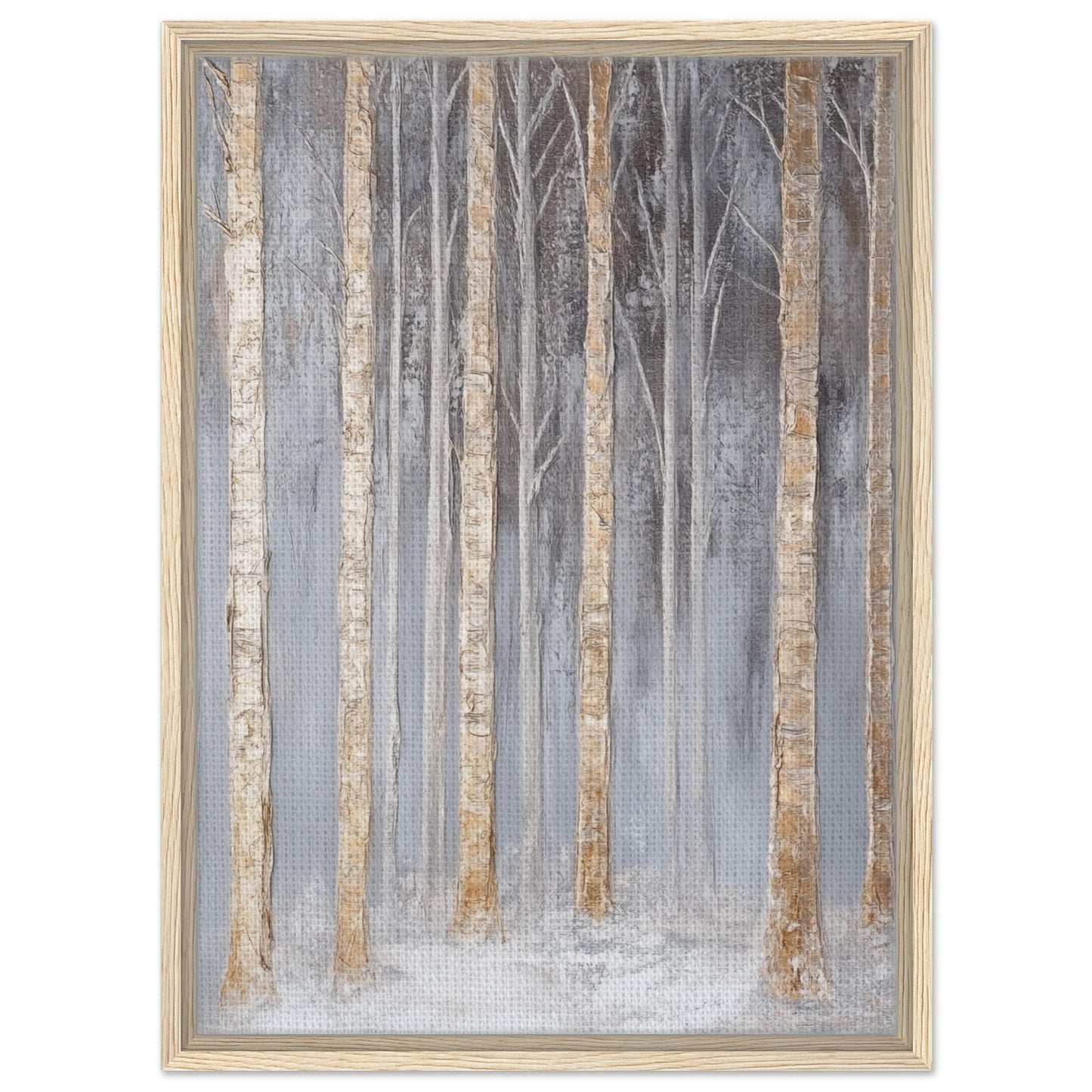 Nebelhafte Birkenlandschaft | Gerahmte Leinwand Holzrahmen 50x70 cm - Pixara