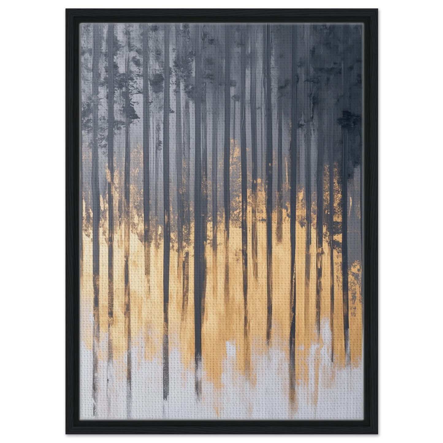 Sonnenaufgang im Birkenwald | Gerahmte Leinwand Schwarzer Rahmen 50x70 cm - Pixara
