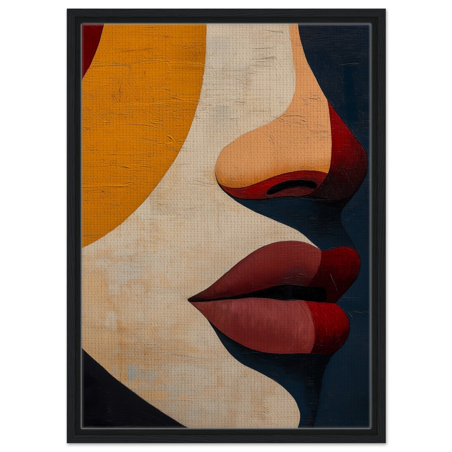 Abstrakte Geometrie eines Gesichts | Gerahmte Leinwand Schwarzer Rahmen 50x70 cm - Pixara