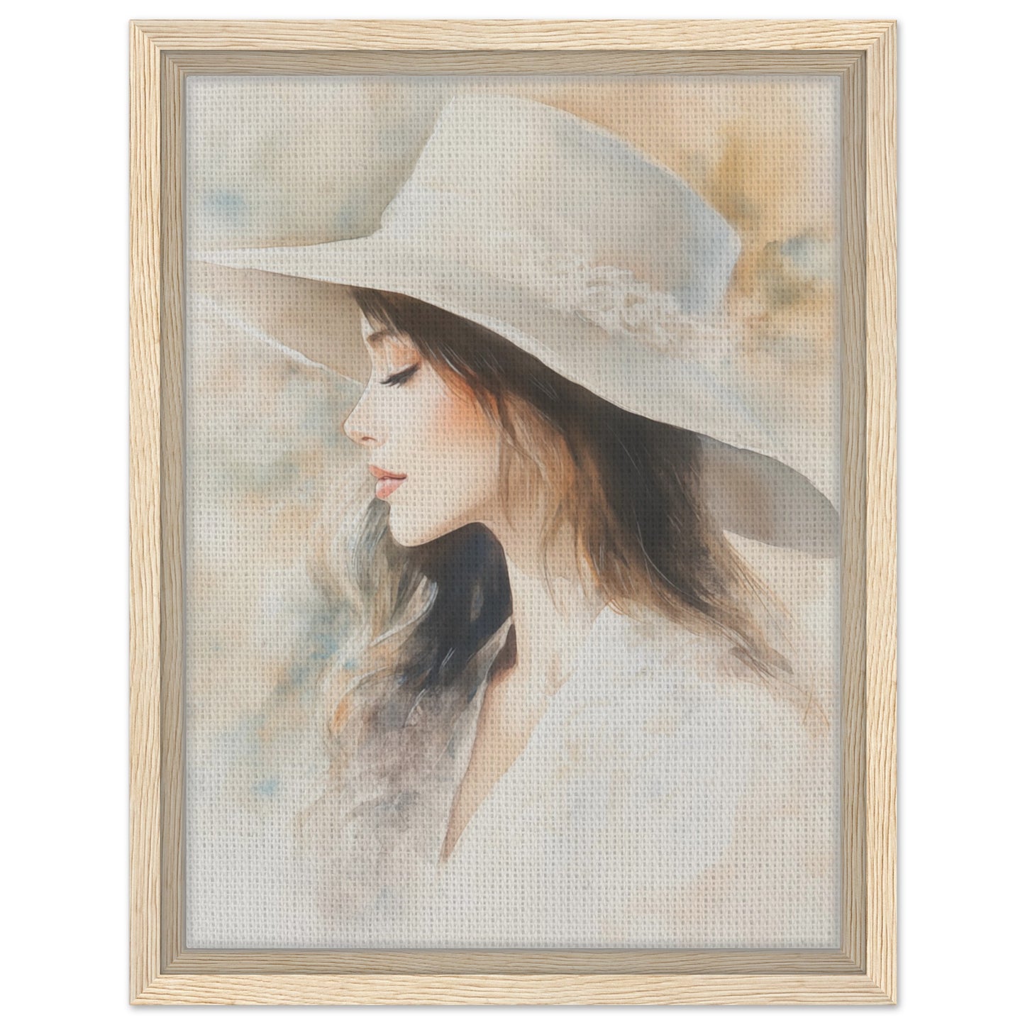 Zarte Wasserfarben-Porträt einer Frau | Gerahmte Leinwand Holzrahmen 30x40 cm - Pixara