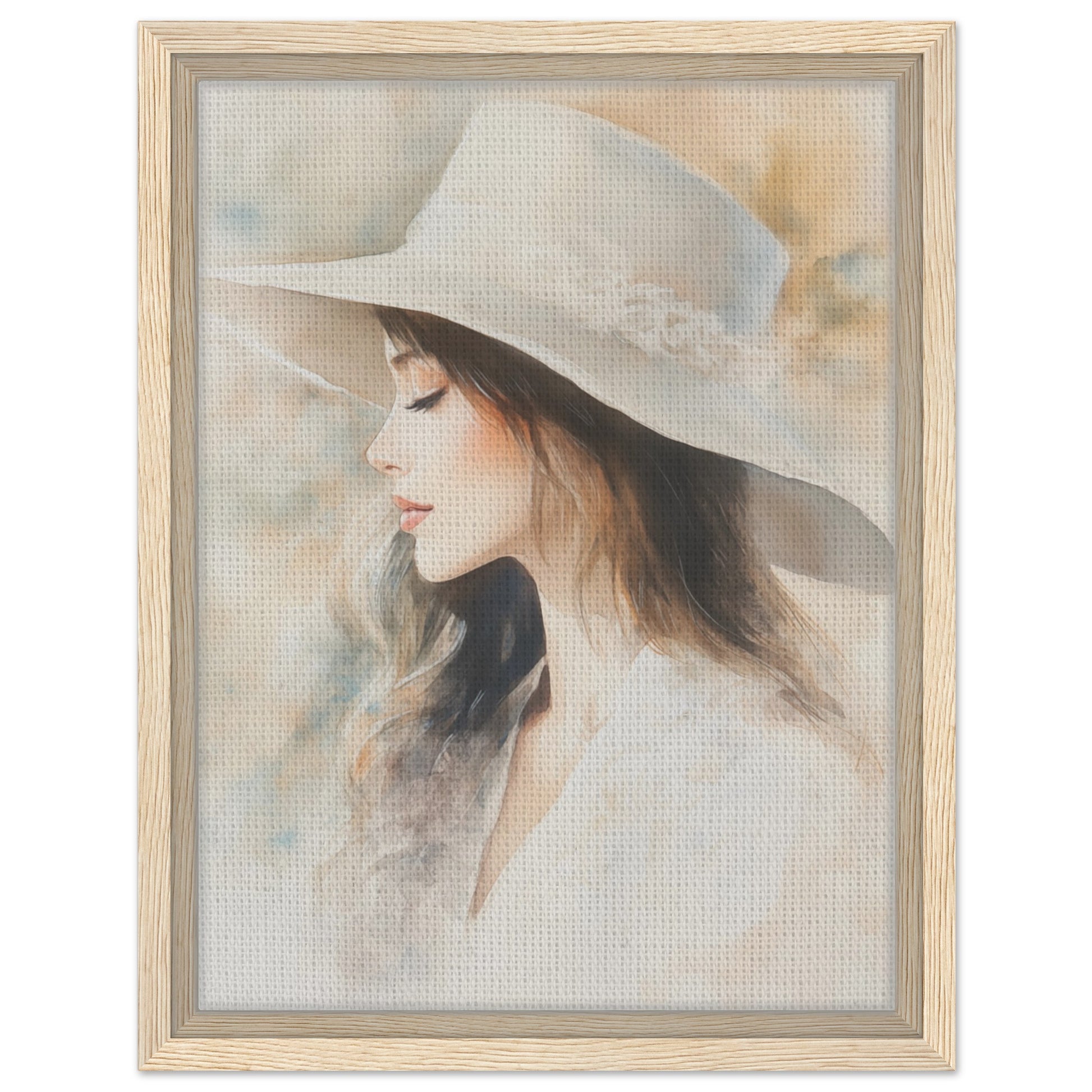 Zarte Wasserfarben-Porträt einer Frau | Gerahmte Leinwand Holzrahmen 30x40 cm - Pixara