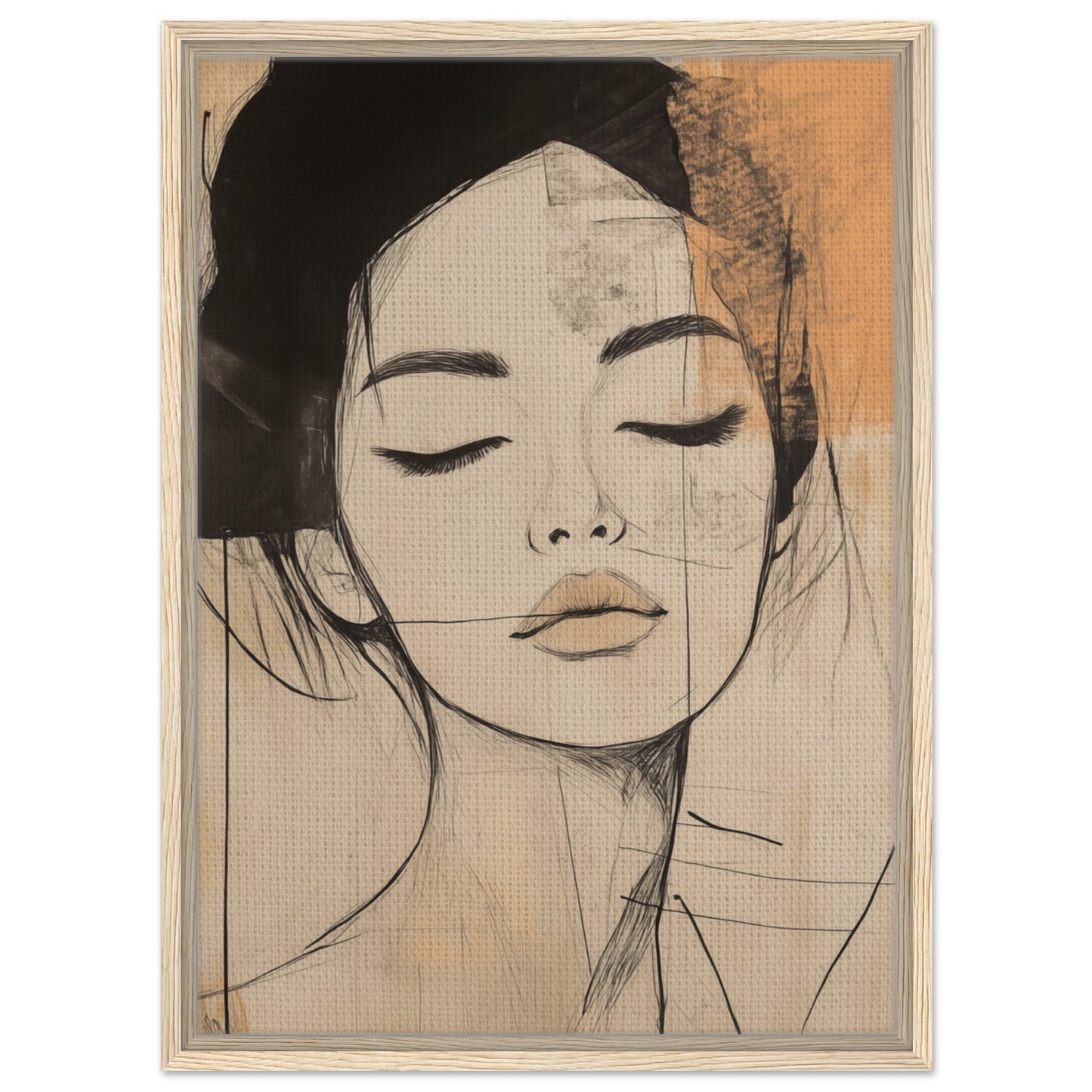 Zarte Linien im Portrait | Gerahmte Leinwand Holzrahmen 50x70 cm - Pixara