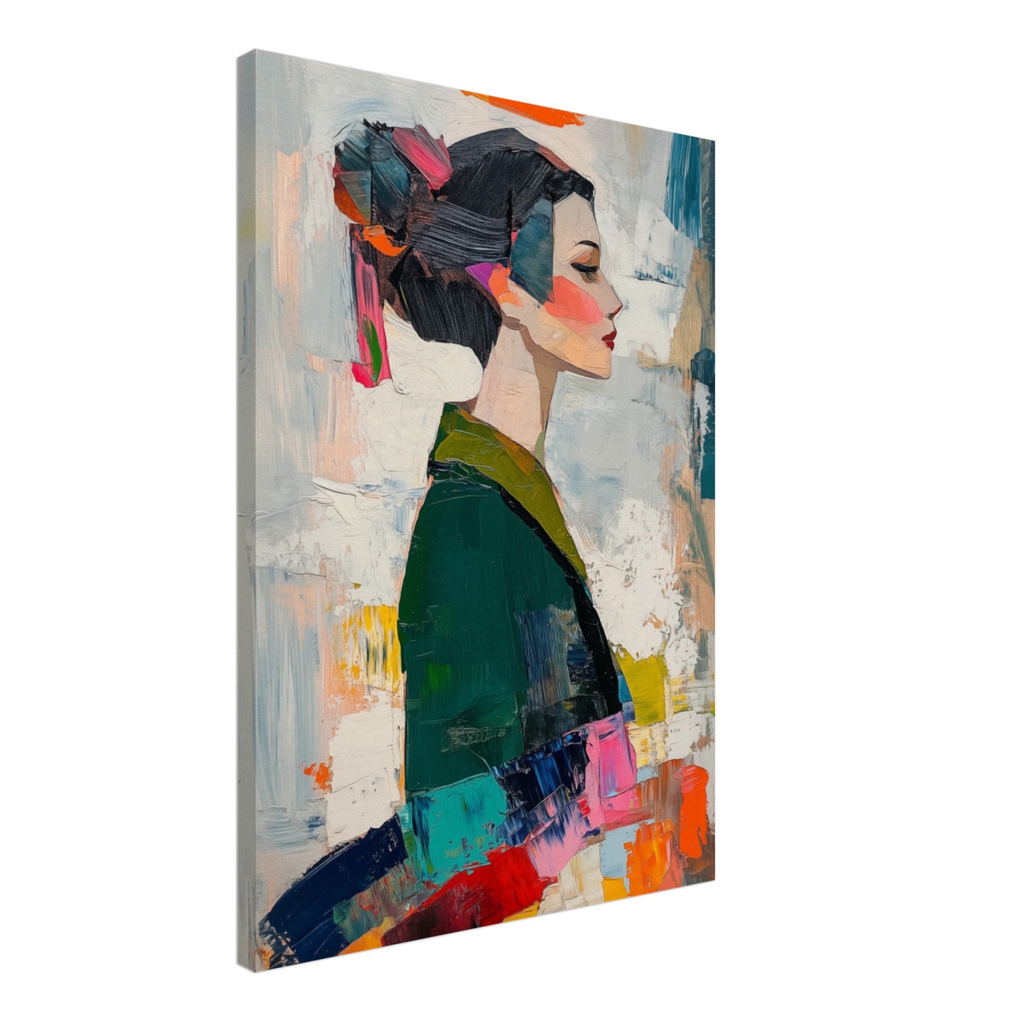 Abstraktes modernes Porträt einer Frau im Kimono Leinwand 50x70 cm - Pixara