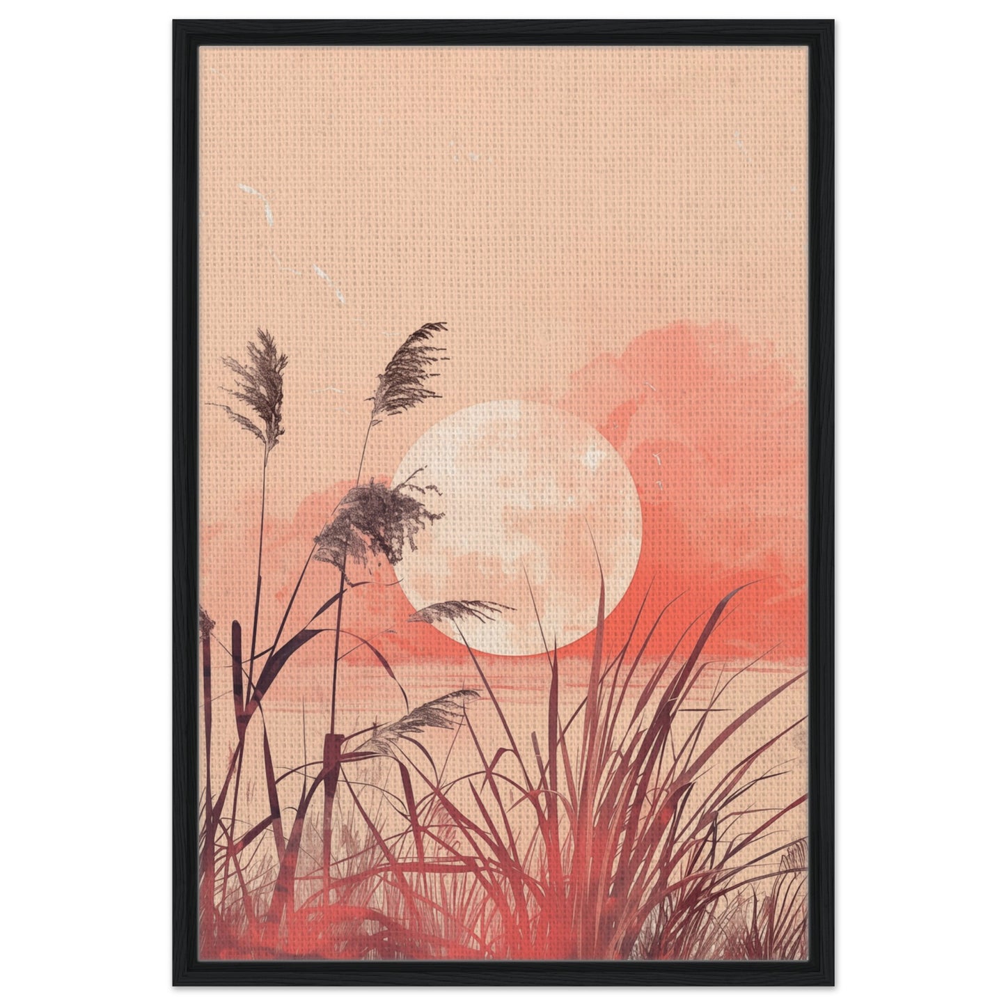 Mondlichtgräser | Gerahmte Leinwand Schwarzer Rahmen 60x90 cm - Pixara