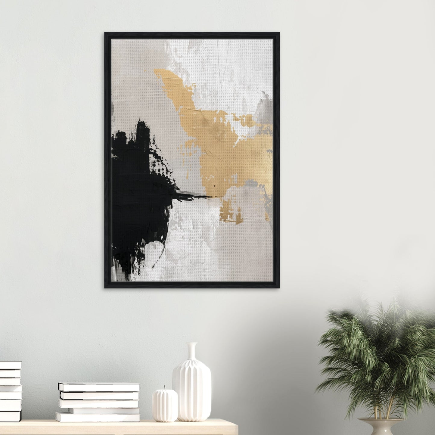 Golden Brushstroke Harmony | Gerahmte Leinwand - Pixara
