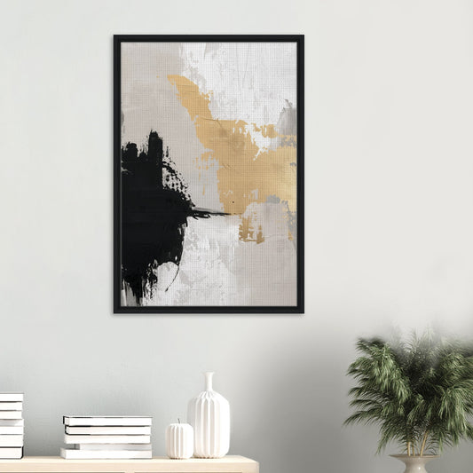 Golden Brushstroke Harmony | Gerahmte Leinwand - Pixara