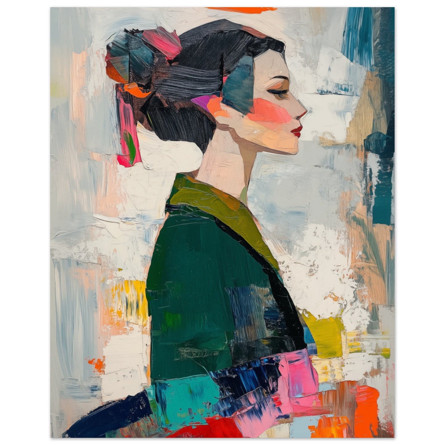 Abstraktes modernes Porträt einer Frau im Kimono Poster 40x50 cm - Pixara