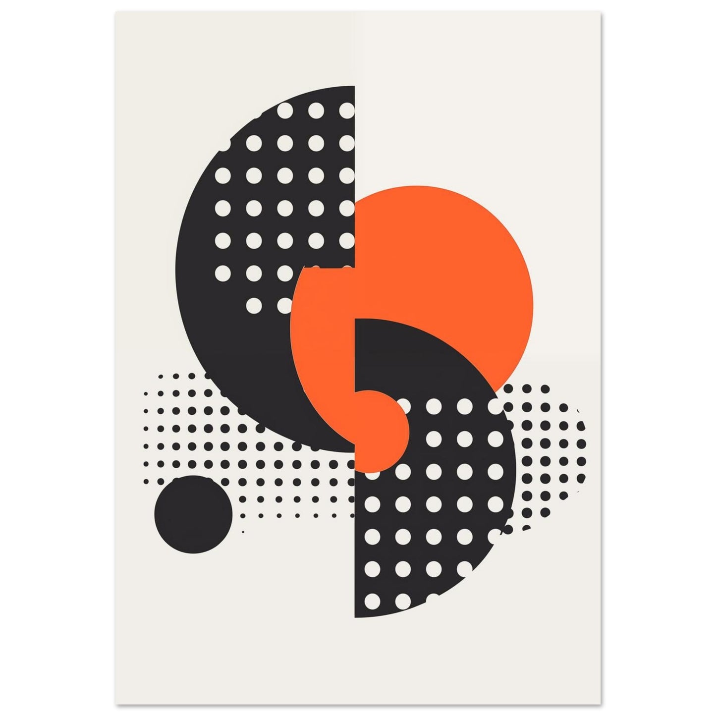 Geometrisches Design mit schwarzen Punkten und orangen Kreisen 70x100 cm - Pixara