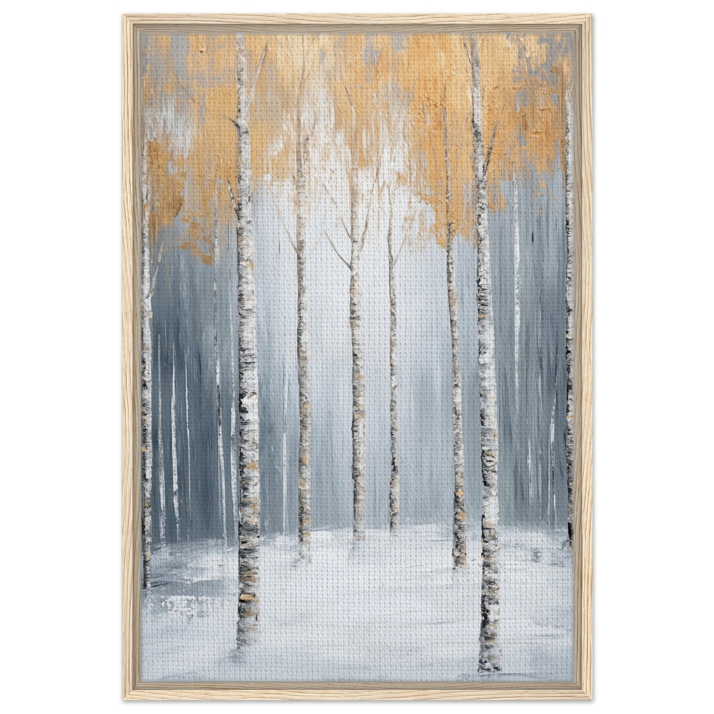 Goldene Birken im Nebel | Gerahmte Leinwand Holzrahmen 60x90 cm - Pixara