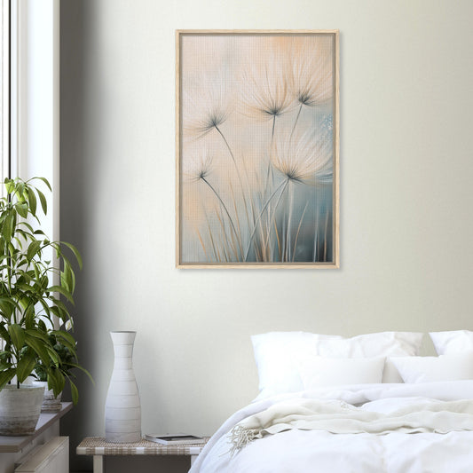 Sanfte Pusteblumen im Wind - Gerahmte Leinwand - Pixara