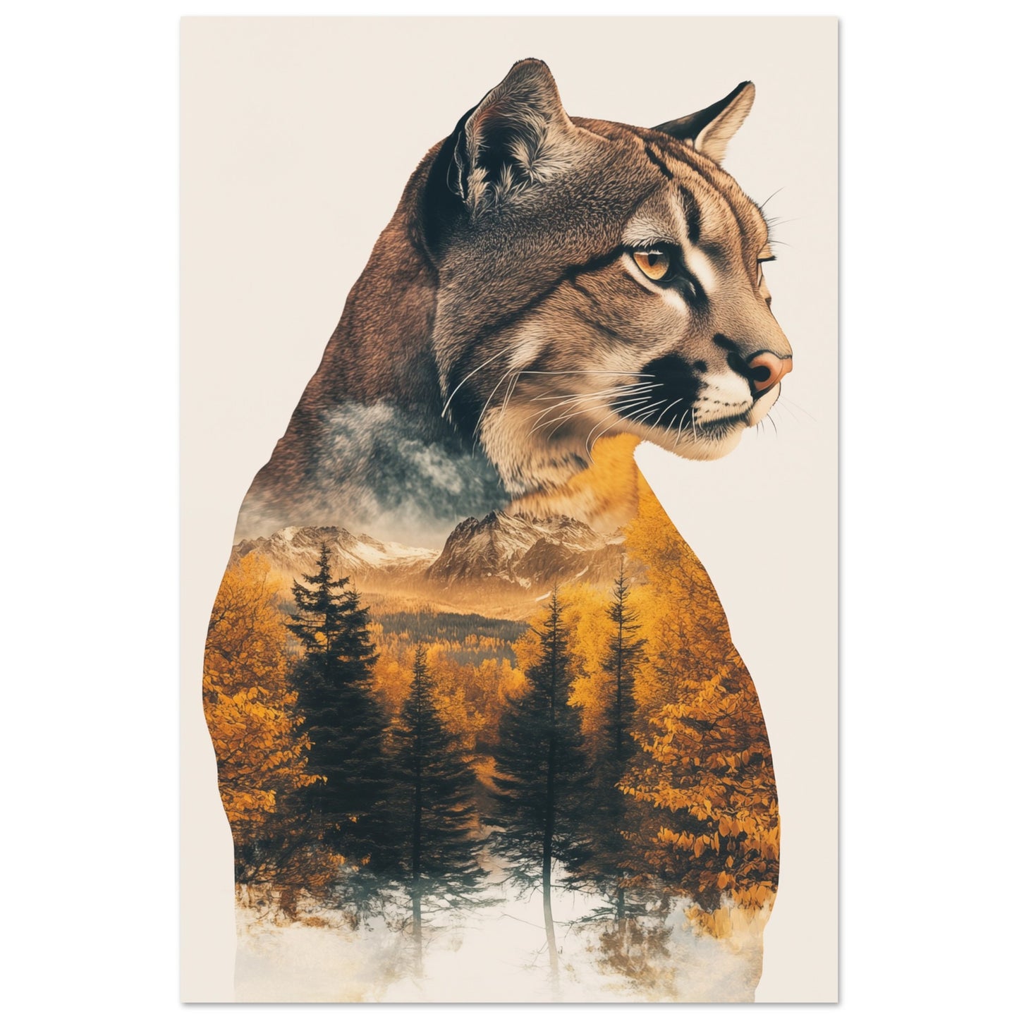 Mystischer Puma in herbstlicher Doppelbelichtung 60x90 cm - Pixara