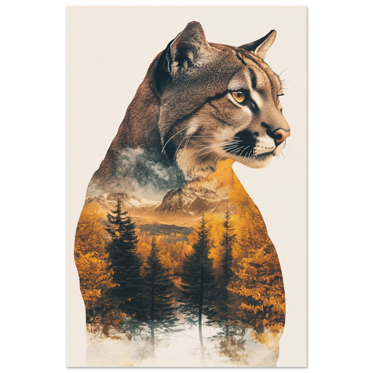 Mystischer Puma in herbstlicher Doppelbelichtung 60x90 cm - Pixara