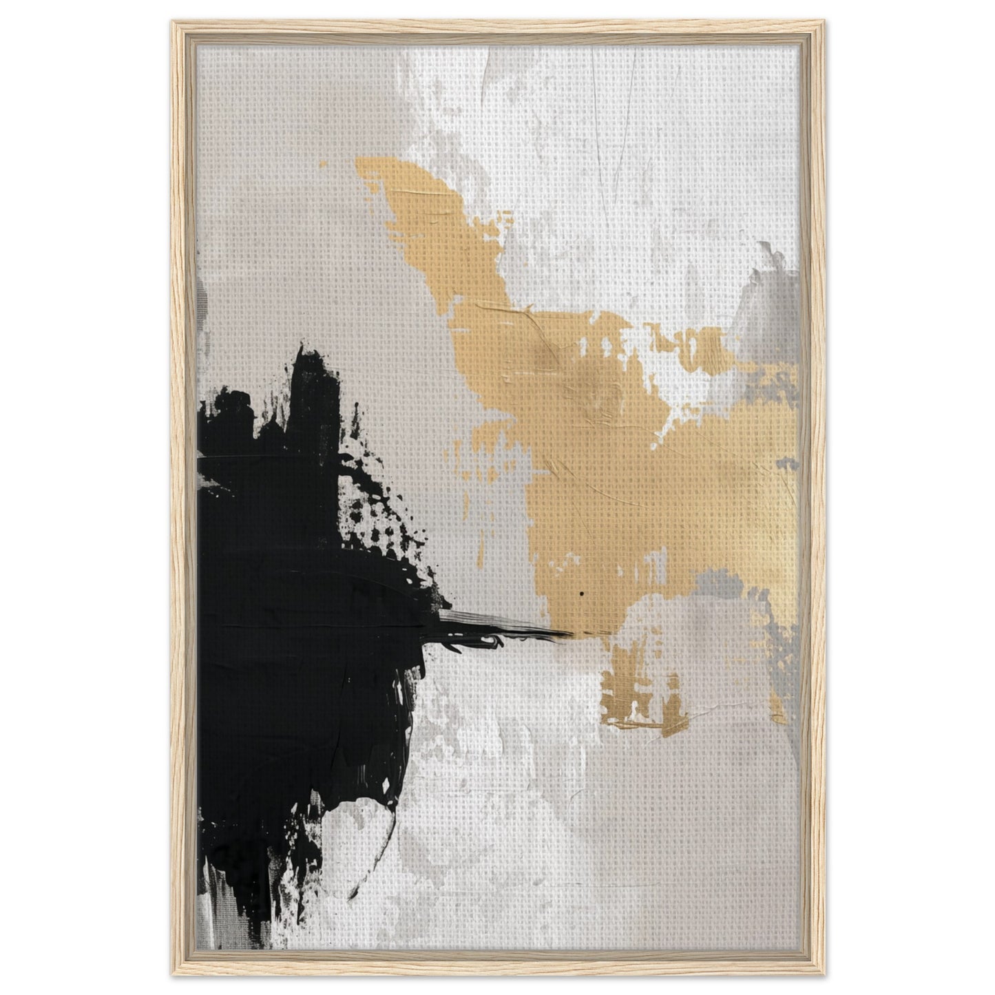 Golden Brushstroke Harmony | Gerahmte Leinwand Holzrahmen 60x90 cm - Pixara