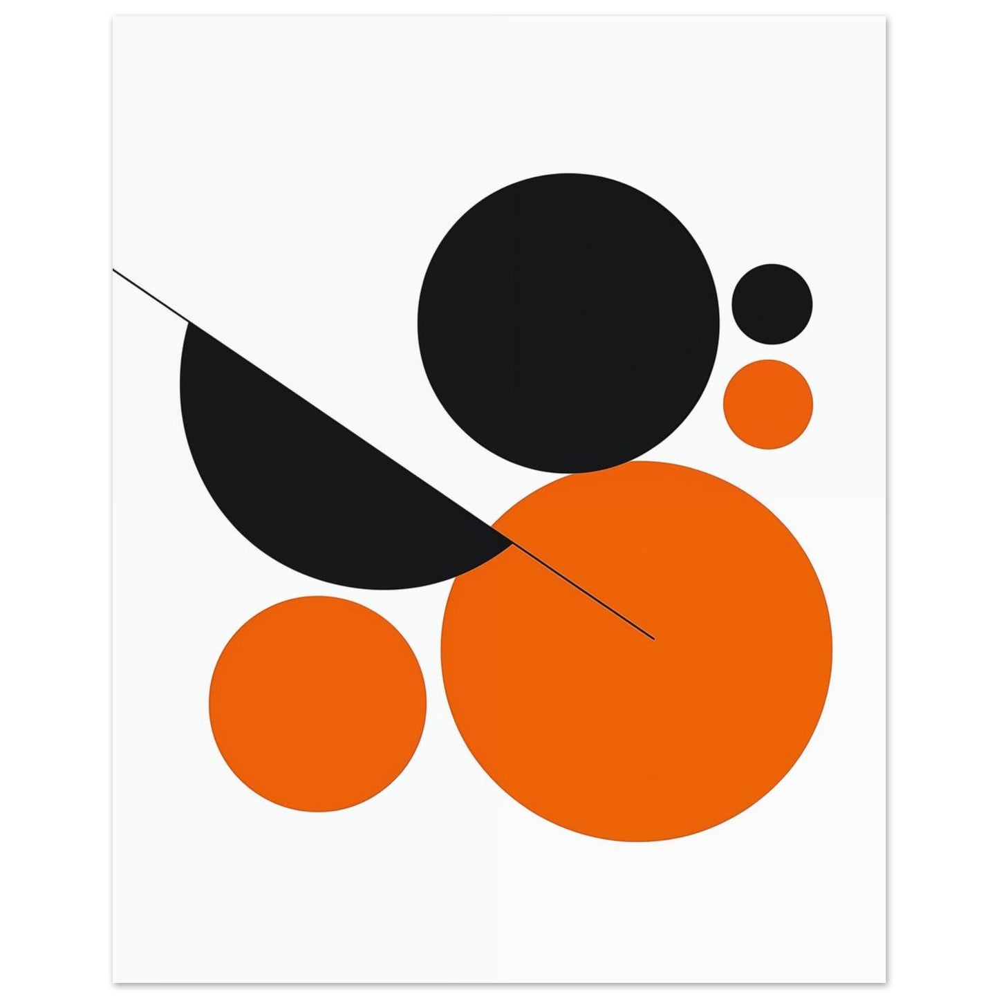 Abstrakte Kreiskomposition in Orange und Schwarz 40x50 cm - Pixara