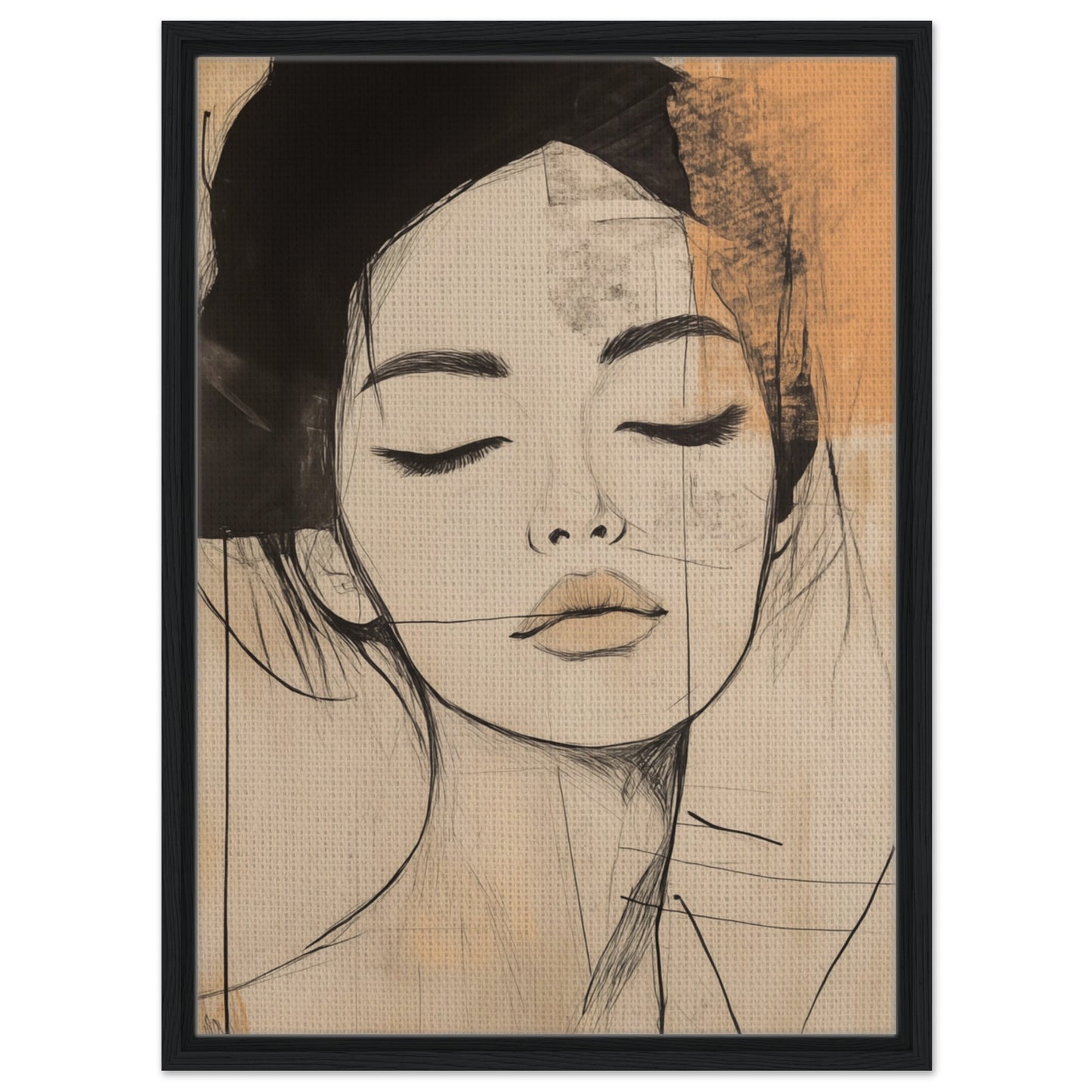 Zarte Linien im Portrait | Gerahmte Leinwand Schwarzer Rahmen 50x70 cm - Pixara