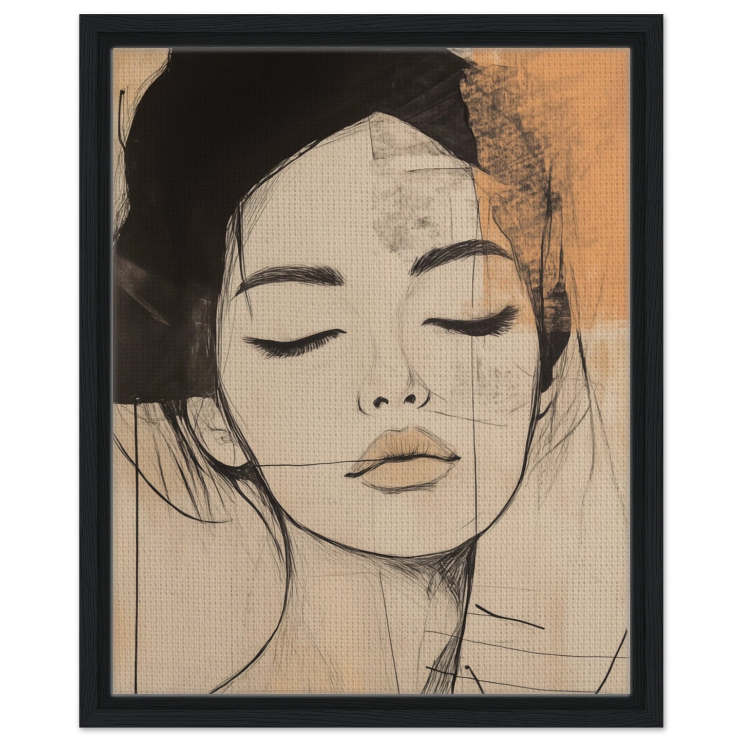 Zarte Linien im Portrait | Gerahmte Leinwand Schwarzer Rahmen 40x50 cm - Pixara