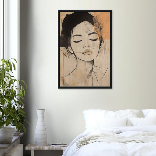 Zarte Linien im Portrait | Gerahmte Leinwand - Pixara