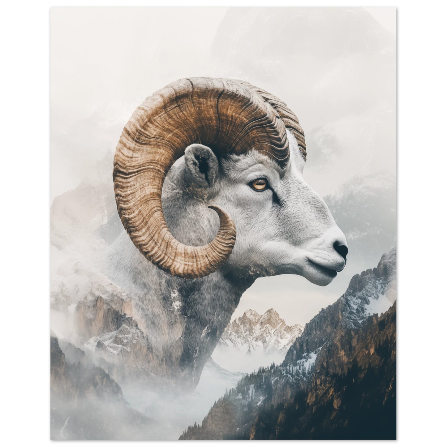 Majestatischer Steinbock – Kunstvolle Doppelbelichtung 40x50 cm - Pixara