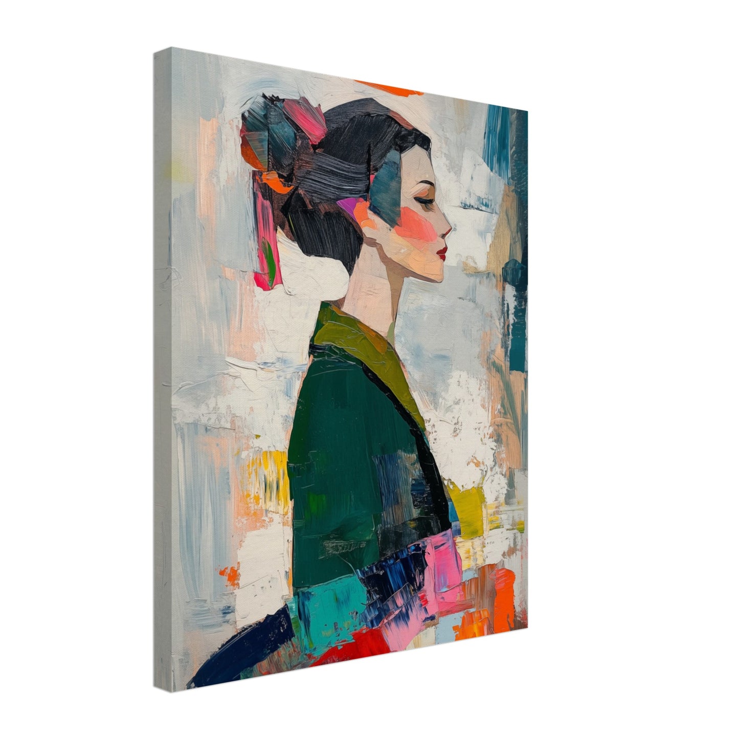 Abstraktes modernes Porträt einer Frau im Kimono Leinwand 40x50 cm - Pixara
