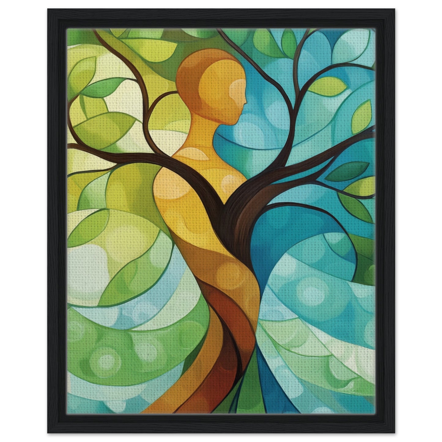 Die Symbiose von Mensch und Natur | Gerahmte Leinwand Schwarzer Rahmen 40x50 cm - Pixara