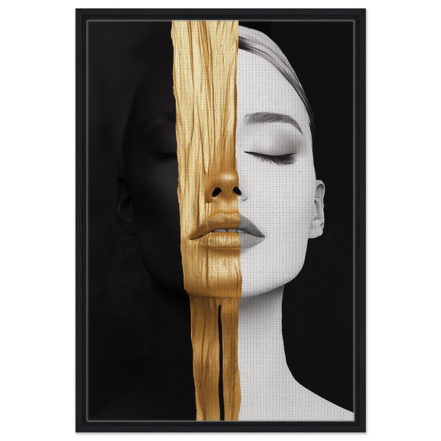 Goldene Dualität | Gerahmte Leinwand Schwarzer Rahmen 60x90 cm - Pixara