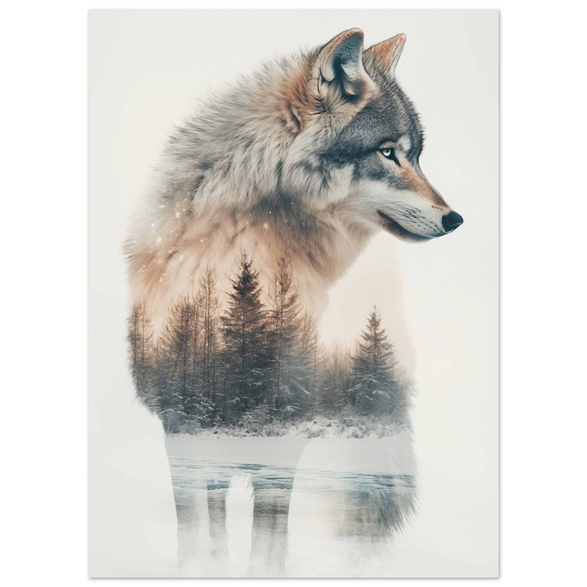 Majestätischer Schneewolf in Doppelbelichtung 13x18 cm - Pixara
