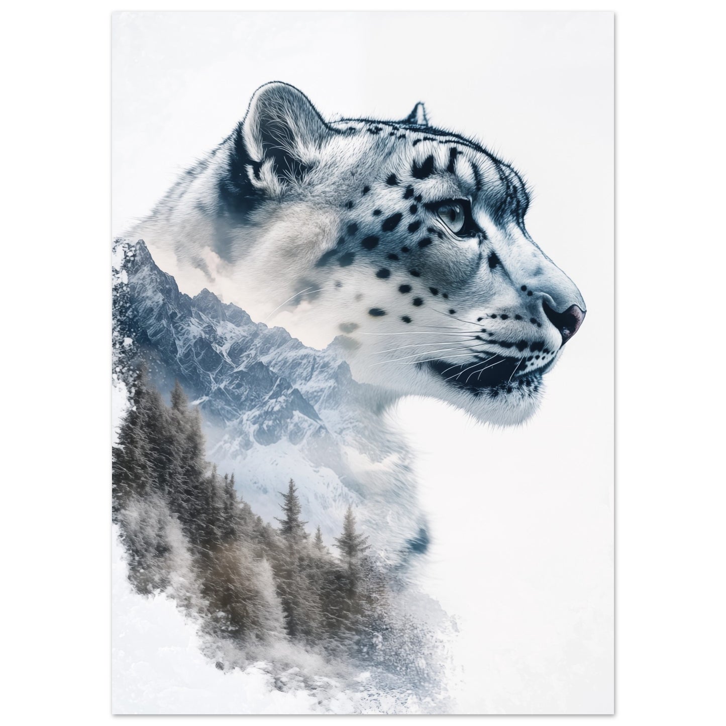 Schneeleopard mit majestätischen Berggipfeln 50x70 cm - Pixara
