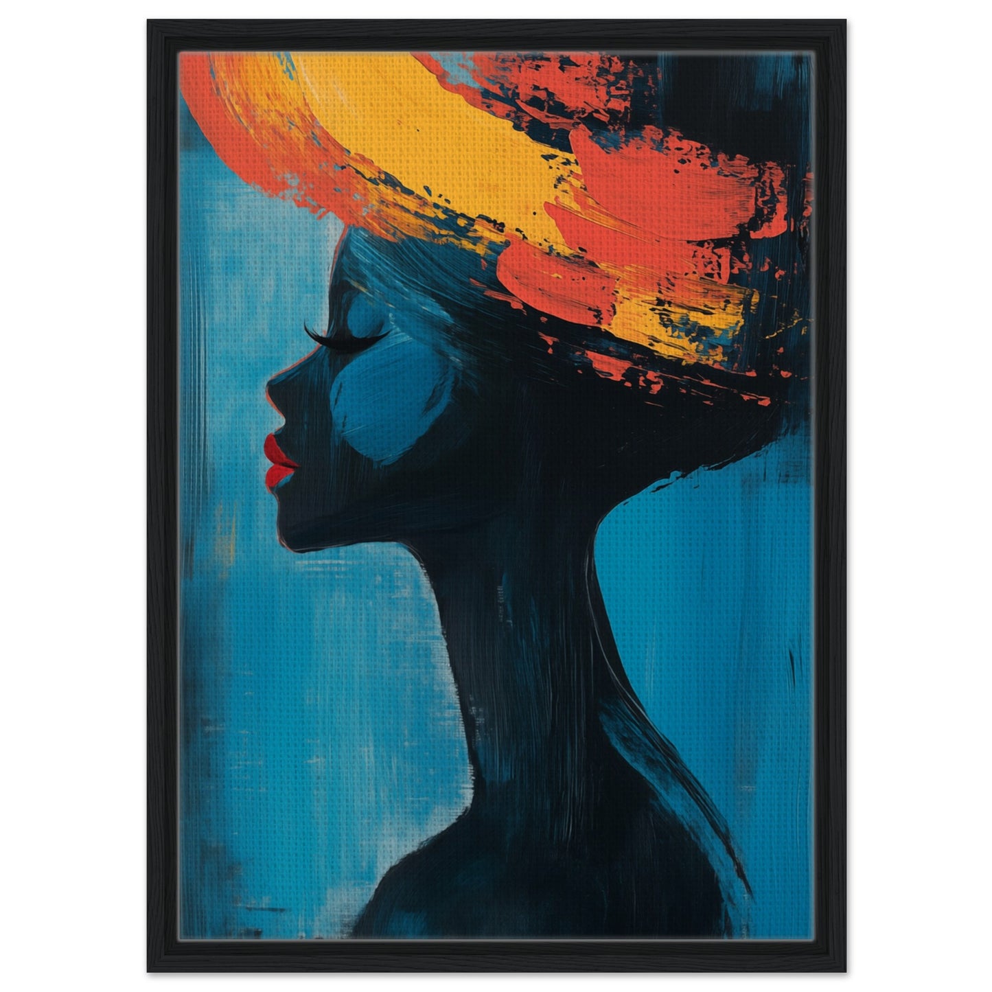 Silhouette mit lebendigen Farben | Gerahmte Leinwand Schwarzer Rahmen 50x70 cm - Pixara
