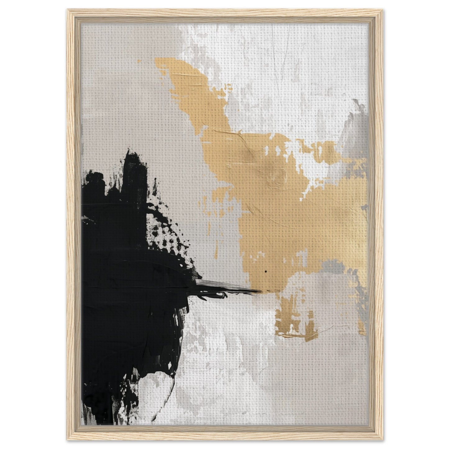 Golden Brushstroke Harmony | Gerahmte Leinwand Holzrahmen 50x70 cm - Pixara