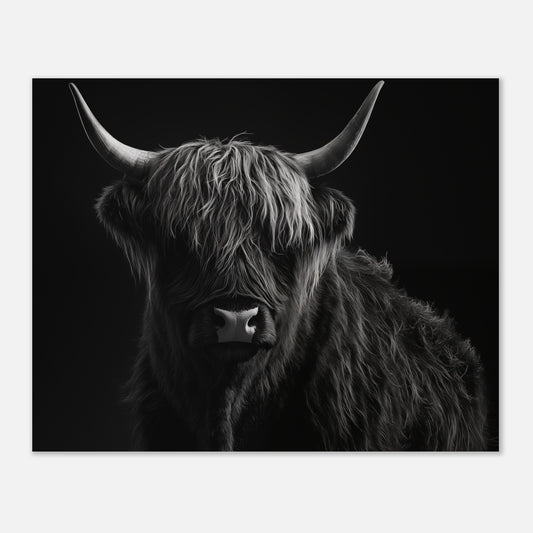 Schwarz-Weiß Porträt eines majestätischen Highland-Rinds - Pixara