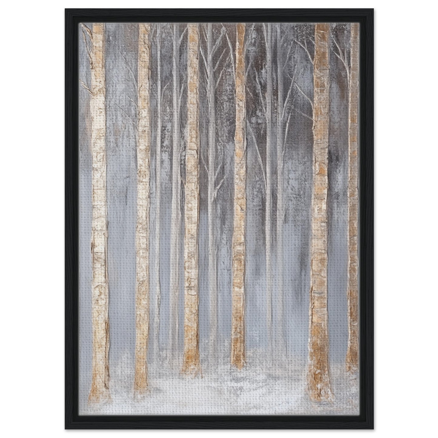 Nebelhafte Birkenlandschaft | Gerahmte Leinwand Schwarzer Rahmen 50x70 cm - Pixara